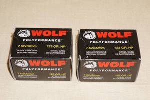 lot 30 image: 40 Wolf 7.62 x 39mm 123 Gr HP Steel Case Ammo
