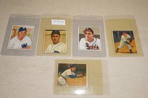lot 19 image: (5) 1950 Bowman Baseball Cards - Mele, Kolloway, Chipman, Hutchinson, Lake