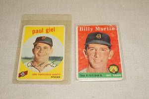 lot 18 image: (2) Topps Baseball Cards - 1959 Paul Giel, 1958 Billy Martin