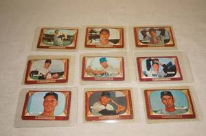 lot 52 image: 1955 Bowman Baseball Cards - Yost, Hall, Freeman