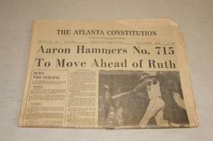 lot 126 image: 1974 Atlanta Constitution Newspaper - Aaron HR No 715