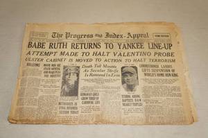 lot 127 image: 1922 Virginia Newspaper - Babe Ruth Returns to Lineup After Suspension
