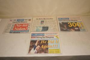 lot 129 image: Texas Newspapers - Nolan Ryan No Hitters, 300th Win