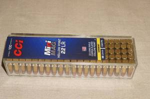 lot 47 image: 100 CCI Mini Mag .22 LR 36 Gr HP Ammo