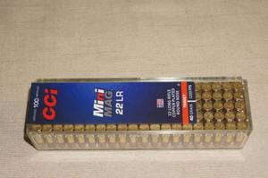 lot 48 image: 100 CCI Mini Mag .22 LR 40 Gr RN Ammo