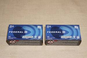 lot 50 image: 100 Federal Champion .22 LR 40 Gr Solid Ammo