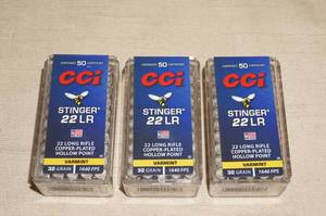 lot 53 image: 150 CCI Stinger .22 LR 32 Gr HP Ammo