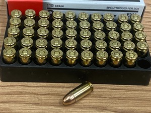lot 14 image: (50) Rounds Aquila 9mm-Luger 115grain FMJ