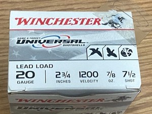 lot 65 image: (25) Wincheser Universal Game & Target 20gauge 2.75 #7.5-Shot Shotshells