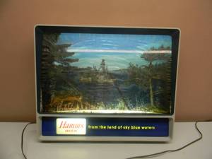 lot 5 image: HAMMS BEER SIGN, TV DISPLAY VINTAGE 1950s - WORKS  LIGHTS UP - APPROX 22W - 19H - HAMMS - SEE PICTURES