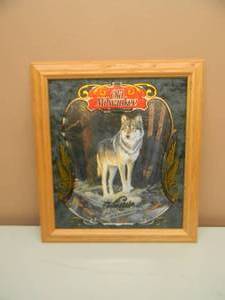 lot 8 image: NOS OLD MILWAUKEE BEER MIRROR - THE WOLF  - SERIES II - APPROX 17 BY 19 - SEE PICTURES