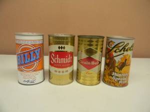 lot 20 image: 4 VINTAGE BEER CANS - SCHMIDT IS A NICE FLAT TOP CAN IN GOOD CONDITION - SEE PICTURES