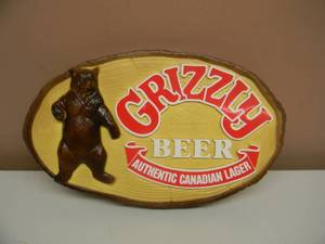 lot 23 image: NOS GRIZZLY BEER BAR SIGN - NICE - APPROX 16 BY 9 - SEE PICTURES