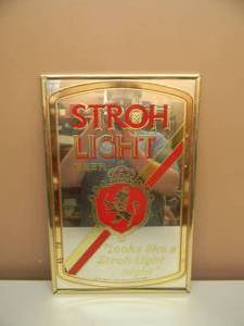 lot 36 image: VINTAGE STROHS MIRROR BAR SIGN - APPROX 13 BY 19 - SEE PICTURES