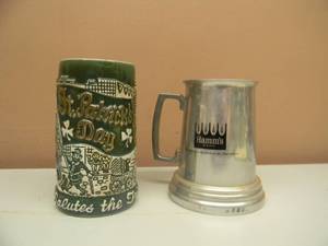lot 45 image: VINTAGE HAMMS BEER ST. PATRICKS DAY MUG & HAMMS BEER PEWTER MUG - SEE PICTURES
