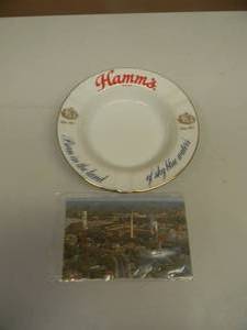 lot 47 image: VINTAGE HAMMS BEER ASHTRAY & POSTER - SEE PICTURES
