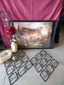 Large Artwork & Decorative Vase of Flowers
