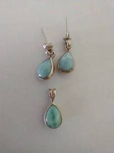 Beautiful Larimar Earrings wMatching Pendant in Intricate Setting
