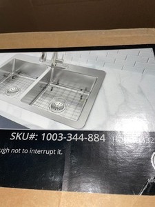 lot 15 image: ELKAY AVENUE DROP-INUNDERMOUNT STAINLESS STEEL 33 IN. 5050 DOUBLE BOWL KITCHEN SINK WITH BOTTOM GRID. SEE PICTURES