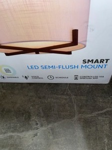 lot 43 image: SMRTLITE BY NBG HOME 13.5 IN. MATTE BLACK INTEGRATED LED FLUSH MOUNT WITH WHITE FABRIC SHADE. SEE PICTURES