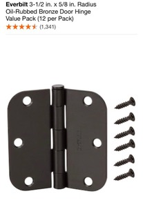 lot 47 image: EVERBILT 3-12 IN. X 58 IN. RADIUS OIL-RUBBED BRONZE DOOR HINGE VALUE PACK (12 PER PACK). SEE PICTURES