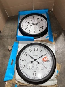 lot 64 image: ACURITE 24 IN. BLACK CLOCK WITH THERMOMETER AND HYGROMETER. VARIOUS CONDITIONS. SEE PICTURES
