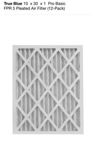 lot 82 image: TRUE BLUE 10 X 30 X 1 PRO BASIC FPR 5 PLEATED AIR FILTER (12-PACK). SEE PICTURES