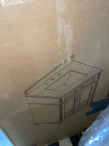 lot 91 image: HOME DECORATORS COLLECTION HIGHGATE 30 IN. W X 22 IN. D BATH VANITY IN WHITE WITH CULTURED MARBLE VANITY TOP IN WHITE WITH WHITE BASIN. SEE PICTURES