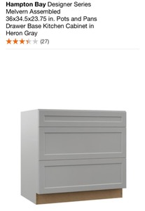 lot 99 image: HAMPTON BAY DESIGNER SERIES MELVERN ASSEMBLED FULL HEIGHT DOOR & POTS AND PANS CABINETS IN HERON GRAY. SEE PICTURES