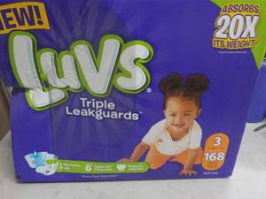 lot 5 image: case of LUVS size 3 - 168 diapers...