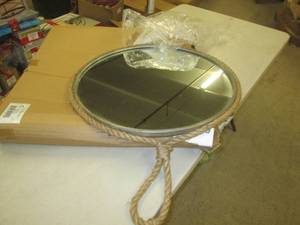 lot 93 image: suspended round rope mirror with ha...