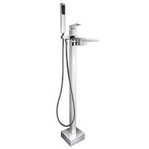 lot 1 image: 1-Handle Freestanding Floor Mount Roman Tub Faucet Bathtub Filler with Waterfall Style and Hand Shower in Chrome by AKDY-open box not used