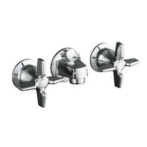 lot 25 image: Triton Shelf-Back 2-Handle Wall Mount Commercial Bathroom Faucet with Pop-Up Drain and Cross Handles in Polished Chrome by KOHLER- open box not used