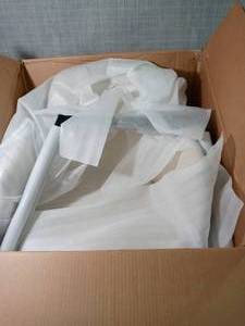 lot 13 image: Cream Noise Fabric and Black Metal Boyne Chair by Lumisource- open box not used