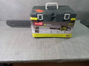 lot 28 image: 18 in. 38cc 2-Cycle Gas Chainsaw with Heavy Duty Case by RYOBI- slightly used