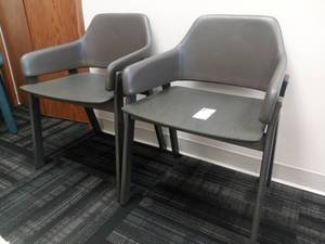 lot 26 image: 2  21 x 17.5 x 30 Stylish Gray Wood Seat and Leather Back Office Chairs