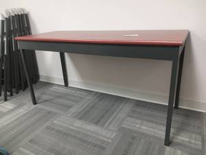 lot 33 image: 30 Burgundy Wood and Metal Heavy Duty Table