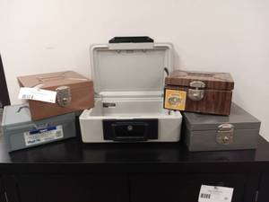 lot 35 image: 4 Metal Locking Check File Box Sentry Safe Box with Key