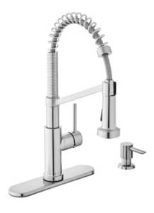 GLACIER BAY Gage Single-Handle Spring Neck Pull-Down Kitchen Faucet with TurboSpray, FastMount, Soap Dispenser in Stainless Steel