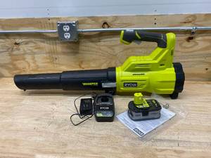 RYOBI 110 MPH 410 CFM ONE 18V Brushless Cordless Variable-Speed Whisper Series Jet Fan Blower with 4.0 Ah Battery & Charger
