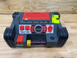 VECTOR 1200 Peak Amp Portable Car Jump StarterPortable Power Station with 120 PSI Compressor and 500 Watt Power Inverter