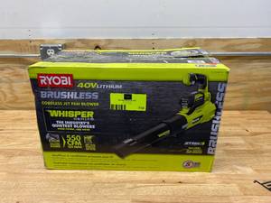 RYOBI 125 MPH 550 CFM 40V Brushless Cordless Battery Whisper Series Jet Fan Blower - 4.0 Ah Battery and Charger Included