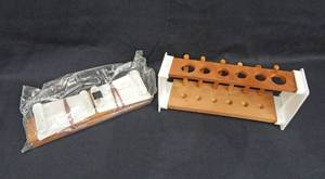 lot 42 image: Set of 2 Wood and Plastic Culture Test Tube Racks - Made in India