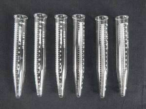 lot 195 image: Set of 6 Clay Adams 15 ML Glass Taper Bottom Graduated Centrifuge Tubes