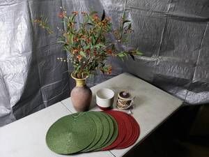 lot 36 image: Vases, Faux Plants, Placemats, Wax Melter