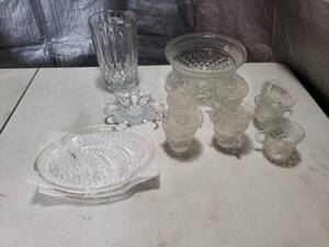 lot 60 image: Punch Bowl, Glasses, Pitcher, Platters