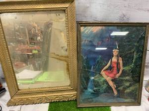 lot 41 image: Antique Mirror & Picture No Shipping