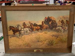 lot 48 image: Original 1952 Budweiser At Large On The Over Land Range Framed Picture (no shipping)