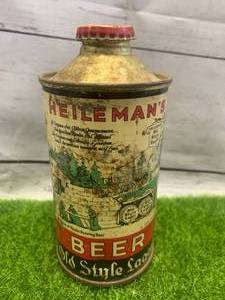 lot 69 image: Heilemans Old Style Lager Cone Top Can with Original Cap (similar sold for over $400 on Ebay)