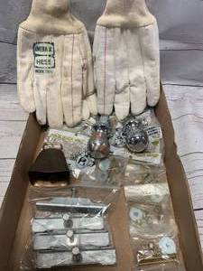 lot 74 image: Trailer Balls, Bolts, Gloves, Antique Bell